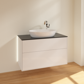 Тумба под раковину Villeroy & Boch Finion 100х50,1 см с подсветкой МДФ глянцевый белый лак/стекло черное матовое G88200GF