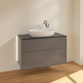 Тумба під раковину Villeroy & Boch Finion 100х50,1 см з підсвічуванням МДФ антрацит матовий лак/скло чорне матове G88200GK