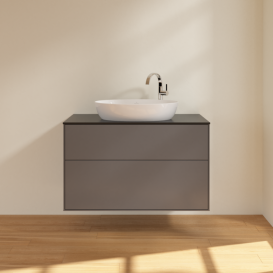 Тумба под раковину Villeroy & Boch Finion 100х50,1 см с подсветкой МДФ антрацит матовый лак/стекло черное матовое G88200GK