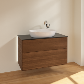 Тумба под раковину Villeroy & Boch Finion 100х50,1 см с подсветкой МДФ шпон грецкого ореха/стекло черное матовое G88200GN