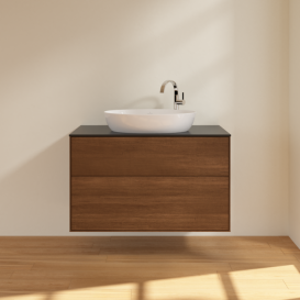 Тумба под раковину Villeroy & Boch Finion 100х50,1 см с подсветкой МДФ шпон грецкого ореха/стекло черное матовое G88200GN