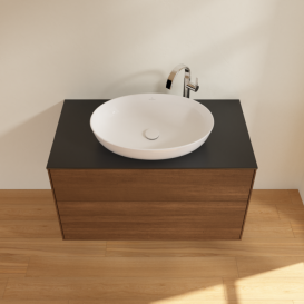 Тумба под раковину Villeroy & Boch Finion 100х50,1 см с подсветкой МДФ шпон грецкого ореха/стекло черное матовое G88200GN