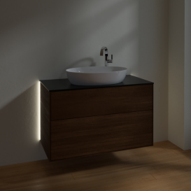 Тумба под раковину Villeroy & Boch Finion 100х50,1 см с подсветкой МДФ шпон грецкого ореха/стекло черное матовое G88200GN