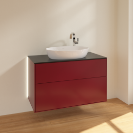 Тумба под раковину Villeroy & Boch Finion 100х50,1 см с подсветкой МДФ пион матовый лак/стекло черное матовое G88200HB