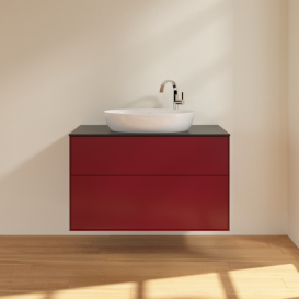 Тумба под раковину Villeroy & Boch Finion 100х50,1 см с подсветкой МДФ пион матовый лак/стекло черное матовое G88200HB