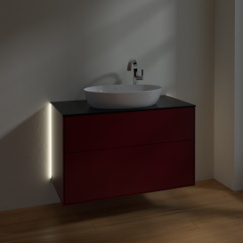 Тумба под раковину Villeroy & Boch Finion 100х50,1 см с подсветкой МДФ пион матовый лак/стекло черное матовое G88200HB