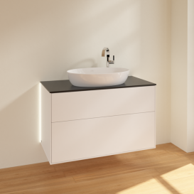 Тумба под раковину Villeroy & Boch Finion 100х50,1 см с подсветкой МДФ белый матовый лак/стекло черное матовое G88200MT