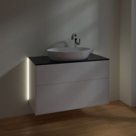 Тумба под раковину Villeroy & Boch Finion 100х50,1 см с подсветкой МДФ белый матовый лак/стекло черное матовое G88200MT