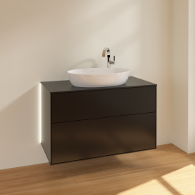 Тумба под раковину Villeroy & Boch Finion 100х50,1 см с подсветкой МДФ черный матовый лак/стекло черное матовое G88200PD