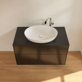 Тумба под раковину Villeroy & Boch Finion 100х50,1 см с подсветкой МДФ черный матовый лак/стекло черное матовое G88200PD