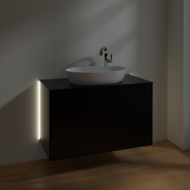 Тумба под раковину Villeroy & Boch Finion 100х50,1 см с подсветкой МДФ черный матовый лак/стекло черное матовое G88200PD