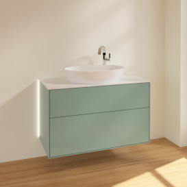 Тумба под раковину Villeroy & Boch Finion 100х50,1 см с подсветкой МДФ оливковый матовый лак/стекло белое матовое G88100GM