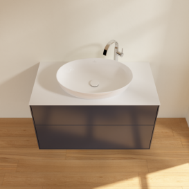 Тумба под раковину Villeroy & Boch Finion 100х50,1 см с подсветкой МДФ темно-синий матовый лак/стекло белое матовое G88100HG