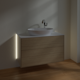 Тумба под раковину Villeroy & Boch Finion 100х50,1 см с подсветкой МДФ шпон дуба/стекло белое матовое G88100PC