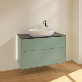 Тумба под раковину Villeroy & Boch Finion 100х50,1 см с подсветкой МДФ оливковый матовый лак/стекло черное матовое G88200GM