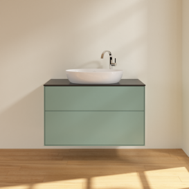 Тумба под раковину Villeroy & Boch Finion 100х50,1 см с подсветкой МДФ оливковый матовый лак/стекло черное матовое G88200GM