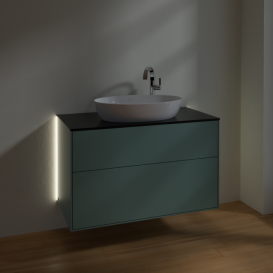 Тумба под раковину Villeroy & Boch Finion 100х50,1 см с подсветкой МДФ оливковый матовый лак/стекло черное матовое G88200GM