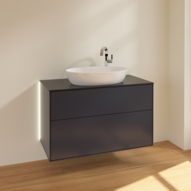 Тумба под раковину Villeroy & Boch Finion 100х50,1 см с подсветкой МДФ темно-синий матовый лак/стекло черное матовое G88200HG