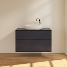 Тумба под раковину Villeroy & Boch Finion 100х50,1 см с подсветкой МДФ темно-синий матовый лак/стекло черное матовое G88200HG