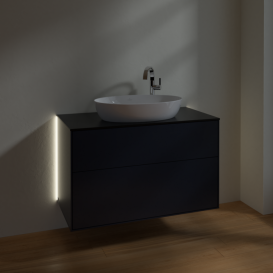 Тумба под раковину Villeroy & Boch Finion 100х50,1 см с подсветкой МДФ темно-синий матовый лак/стекло черное матовое G88200HG