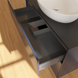 Тумба под раковину Villeroy & Boch Finion 100х50,1 см с подсветкой МДФ темно-синий матовый лак/стекло черное матовое G88200HG