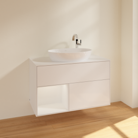 Тумба под раковину Villeroy & Boch Finion 100х50,1 см с подсветкой МДФ глянцевый белый лак/стекло белое матовое F891GFGF