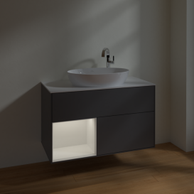 Тумба под раковину Villeroy & Boch Finion 100х50,1 см с подсветкой МДФ антрацит матовый лак/стекло белое матовое F891GFGK