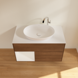 Тумба под раковину Villeroy & Boch Finion 100х50,1 см с подсветкой МДФ шпон грецкого ореха/стекло белое матовое F891GFGN