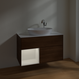 Тумба под раковину Villeroy & Boch Finion 100х50,1 см с подсветкой МДФ шпон грецкого ореха/стекло белое матовое F891GFGN