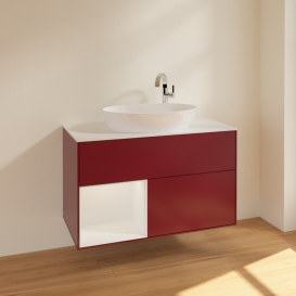 Тумба под раковину Villeroy & Boch Finion 100х50,1 см с подсветкой МДФ пион матовый лак/стекло белое матовое F891GFHB