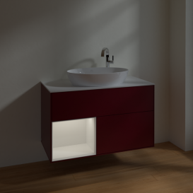 Тумба под раковину Villeroy & Boch Finion 100х50,1 см с подсветкой МДФ пион матовый лак/стекло белое матовое F891GFHB