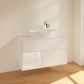 Тумба под раковину Villeroy & Boch Finion 100х50,1 см с подсветкой МДФ белый матовый лак/стекло белое матовое F891GFMT