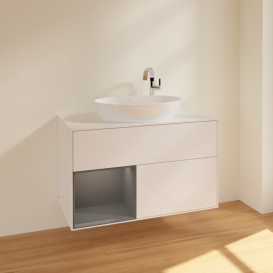 Тумба под раковину Villeroy & Boch Finion 100х50,1 см с подсветкой МДФ глянцевый белый лак/стекло белое матовое F891GKGF