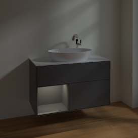 Тумба под раковину Villeroy & Boch Finion 100х50,1 см с подсветкой МДФ антрацит матовый лак/стекло белое матовое F891GKGK