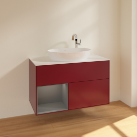 Тумба под раковину Villeroy & Boch Finion 100х50,1 см с подсветкой МДФ пион матовый лак/стекло белое матовое F891GKHB