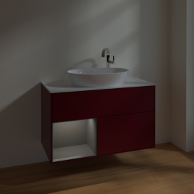 Тумба под раковину Villeroy & Boch Finion 100х50,1 см с подсветкой МДФ пион матовый лак/стекло белое матовое F891GKHB