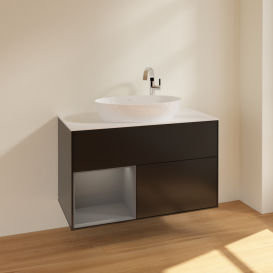 Тумба под раковину Villeroy & Boch Finion 100х50,1 см с подсветкой МДФ черный матовый лак/стекло белое матовое F891GKPD