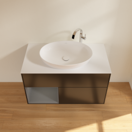 Тумба под раковину Villeroy & Boch Finion 100х50,1 см с подсветкой МДФ черный матовый лак/стекло белое матовое F891GKPD