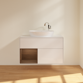 Тумба под раковину Villeroy & Boch Finion 100х50,1 см с подсветкой МДФ глянцевый белый лак/стекло белое матовое F891GNGF