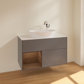 Тумба под раковину Villeroy & Boch Finion 100х50,1 см с подсветкой МДФ антрацит матовый лак/стекло белое матовое F891GNGK