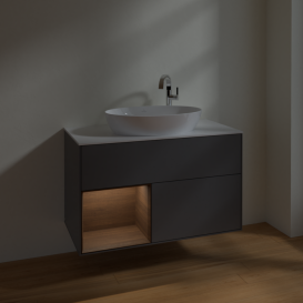 Тумба под раковину Villeroy & Boch Finion 100х50,1 см с подсветкой МДФ антрацит матовый лак/стекло белое матовое F891GNGK