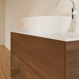 Тумба под раковину Villeroy & Boch Finion 100х50,1 см с подсветкой МДФ шпон грецкого ореха/стекло белое матовое F891GNGN