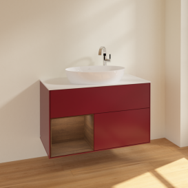 Тумба под раковину Villeroy & Boch Finion 100х50,1 см с подсветкой МДФ пион матовый лак/стекло белое матовое F891GNHB