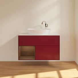 Тумба под раковину Villeroy & Boch Finion 100х50,1 см с подсветкой МДФ пион матовый лак/стекло белое матовое F891GNHB