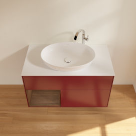 Тумба под раковину Villeroy & Boch Finion 100х50,1 см с подсветкой МДФ пион матовый лак/стекло белое матовое F891GNHB