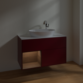 Тумба под раковину Villeroy & Boch Finion 100х50,1 см с подсветкой МДФ пион матовый лак/стекло белое матовое F891GNHB