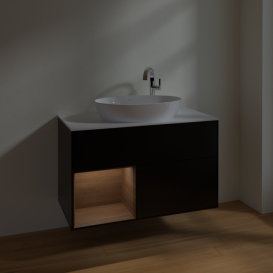 Тумба под раковину Villeroy & Boch Finion 100х50,1 см с подсветкой МДФ черный матовый лак/стекло белое матовое F891GNPD