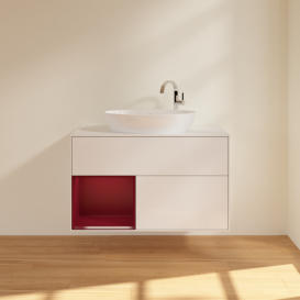 Тумба под раковину Villeroy & Boch Finion 100х50,1 см с подсветкой МДФ глянцевый белый лак/стекло белое матовое F891HBGF