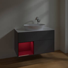 Тумба под раковину Villeroy & Boch Finion 100х50,1 см с подсветкой МДФ антрацит матовый лак/стекло белое матовое F891HBGK