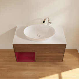 Тумба под раковину Villeroy & Boch Finion 100х50,1 см с подсветкой МДФ шпон грецкого ореха/стекло белое матовое F891HBGN